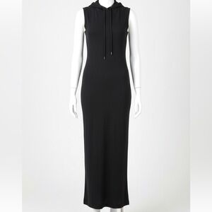 Avant Garde Black Ribbed Hooded Sleeveless Dress With Fishtail Hem